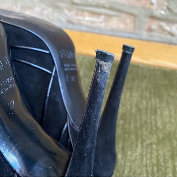 Fendi Black Suede Leather Open-Toe Pumps, Size 37 EU 6.5 US - Picture 9 of 10